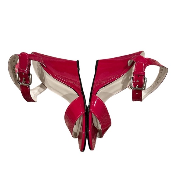 STUART WEITZMAN RED PATENT LEATHER WEDGE ANKLE STRAP SANDAL SHOES 7.5 - Picture 5 of 11